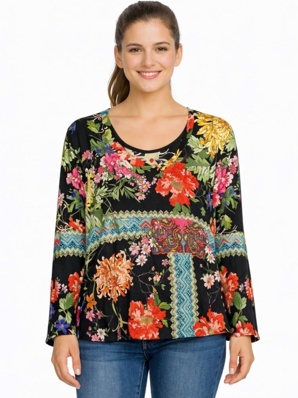 Johnny Was Calme Floral Blouse Boho Multi-Color Size M